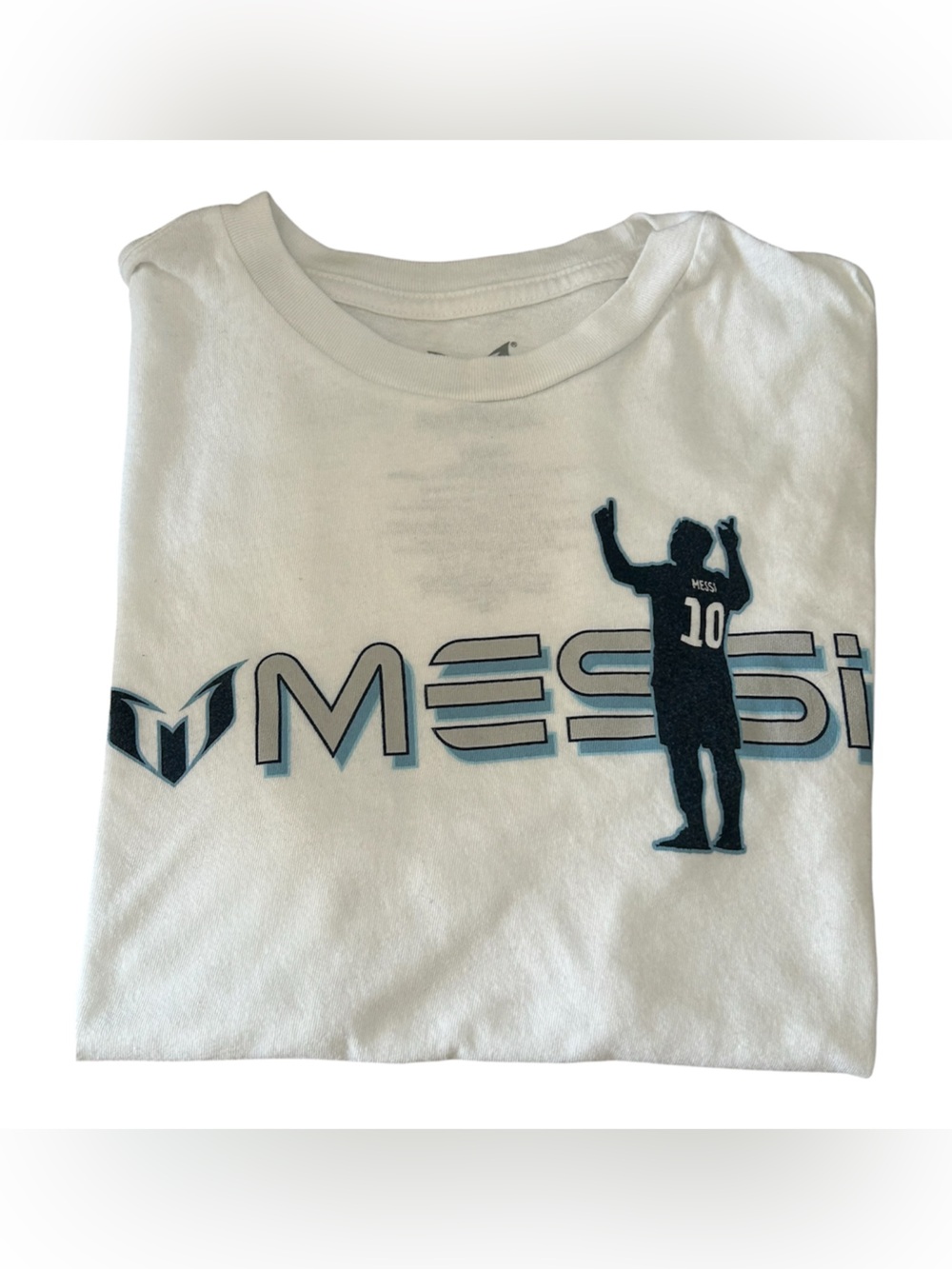 Messi Soccer Graphic T Shirt White Argentina World Cup Fan Tee Boys L 10-12